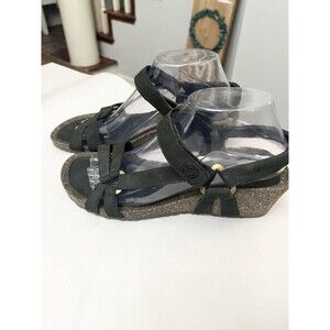 Teva Womens Ventura Black Leather Casual Wedge Strappy Sandals Size 9 US